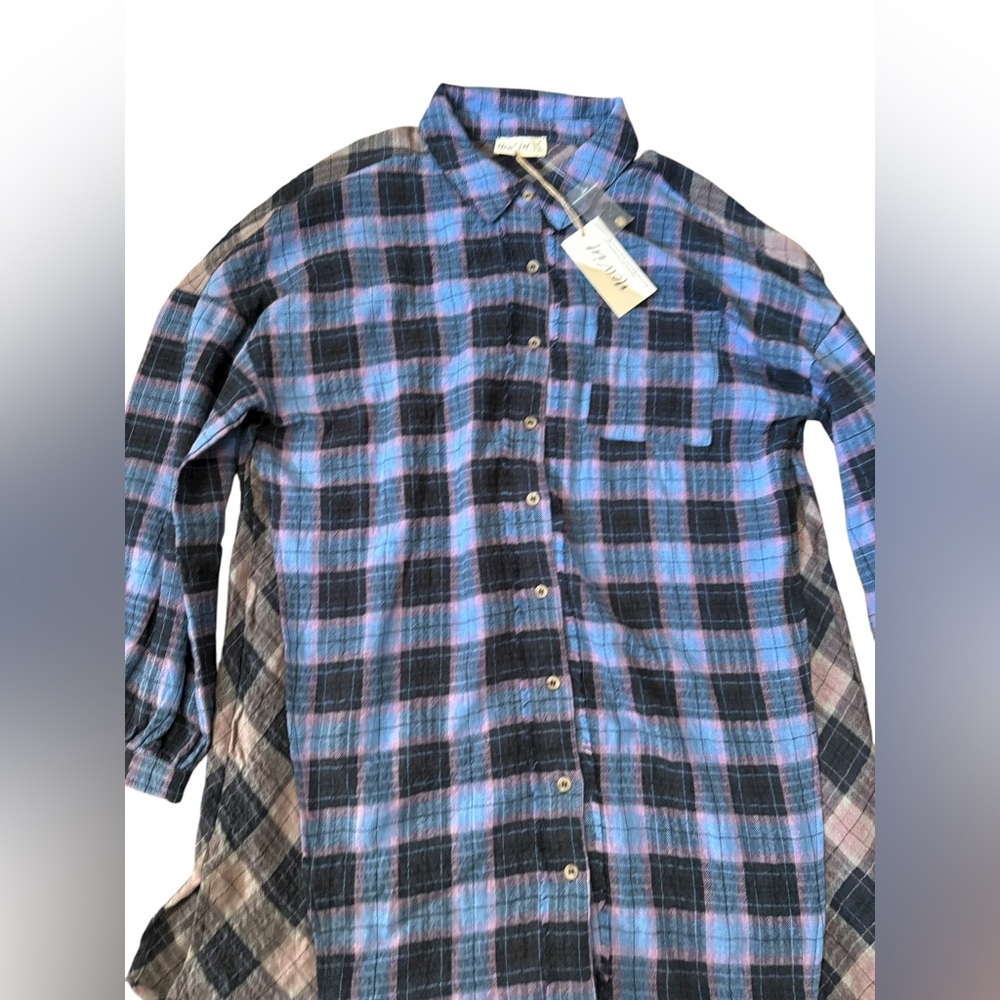 New In Plaid Button-Down CONTRAST PLAID CASUAL SHIRT DRESS - Picture 5 of 10